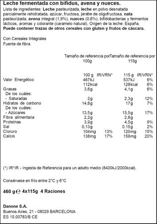 B&iacute;fidus Activia fibra pack 4 avena y nueces