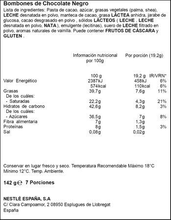 Bombones de chocolate negro 70% Nestlé Dark Sublime 142g