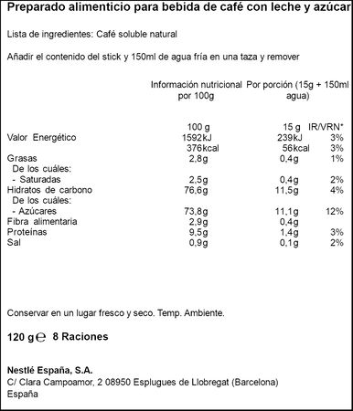Café soluble instantáneo Nescafé 3 en 1 Frappé 8 unidades