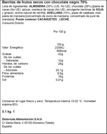 Barritas almendra chocolate negro s/gluten El Almendro 4u