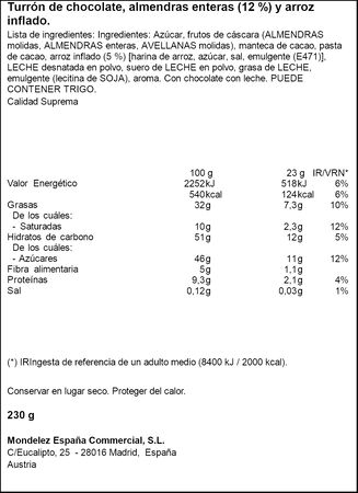 Turrón de chocolate crujiente y almendra Suchard 230g