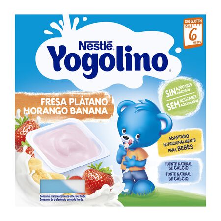 Postre Nestlé Yogolino fresa plátano sin gluten desde 6 meses pack 4