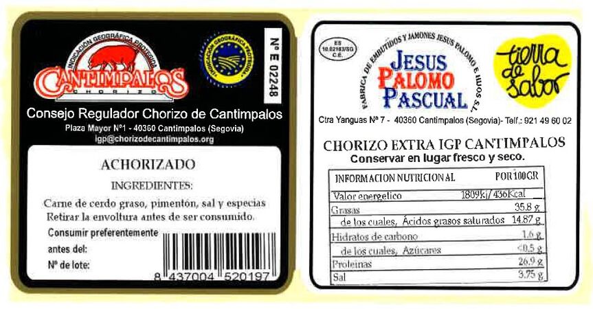 Chorizo de IGP Cantimpalo Jesús Palomo dulce peso aproximado pieza 150g