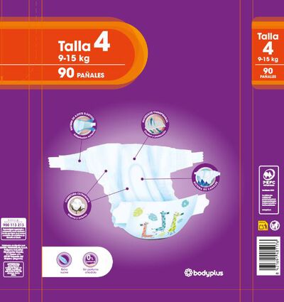 Pañal Bodyplus 90 uds talla 4 9-15kg