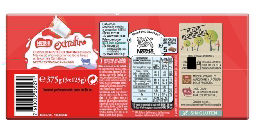 Chocolate con leche sin gluten nestle 125g pack-3