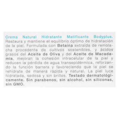 Crema facial natural Bodyplus 50ml hidratante