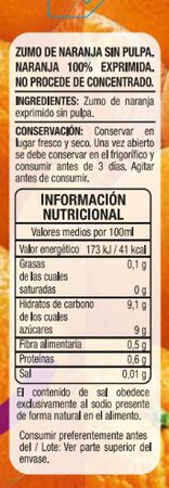 Bebida de zumo 100% exprimido sin pulpa Alipende 200 ml