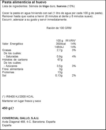 Macarrones al huevo Gallo 450g