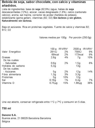 Bebida de soja proteinas y chocolate Alpro 750 ml
