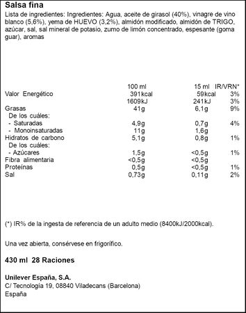 Salsa fina casera Calvé 430ml