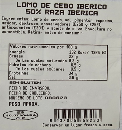 Lomo de cebo ib&eacute;rico 50% raza ib&eacute;rica Nieto Martin