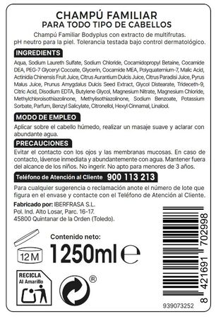 Champú Bodyplus 1,25l familiar
