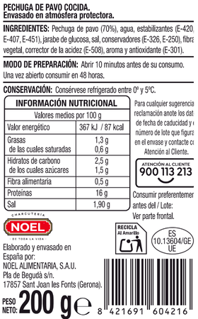 Pechuga pavo finas lonchas Alipende 200g