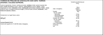 Turr&oacute;n sin gluten Lacasa 225g caf&eacute; calidad suprema