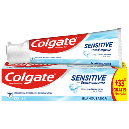 Pasta de dientes blanqueadora Colgate Sensitive con Sensi-espuma 100ml
