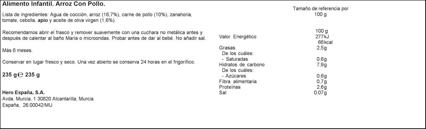 Tarro Hero baby arroz pollo desde 6 meses 235g