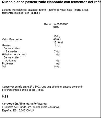 Queso crema con fermentos del kefir Asturiana 200g