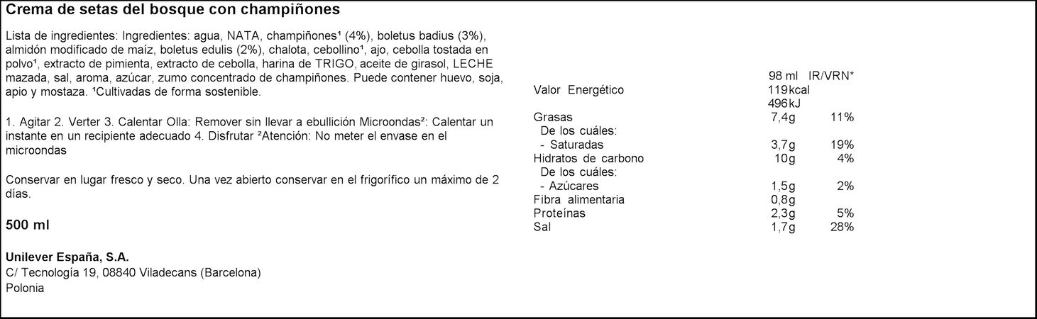 Crema Knorr 500ml setas del bosque con champiñones
