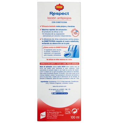 Loci&oacute;n antipiojos Orion 100ml sin insecticidas con dimeticona
