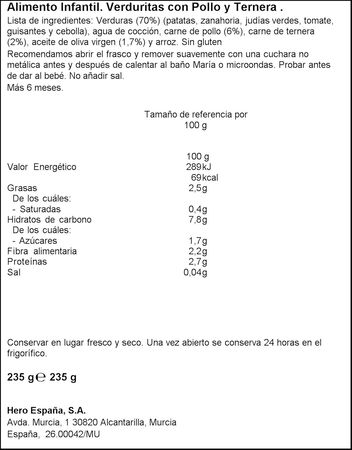 Tarro Hero Solo verdura pollo ternera desde 6meses 235g