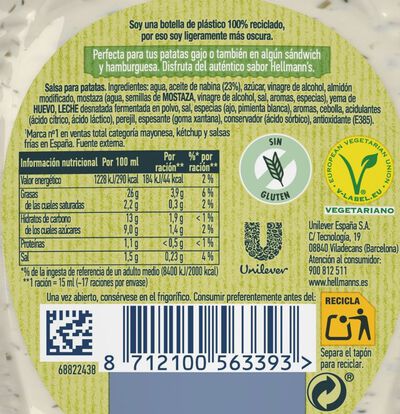 Salsa patatas deluxe Hellman´s 250ml