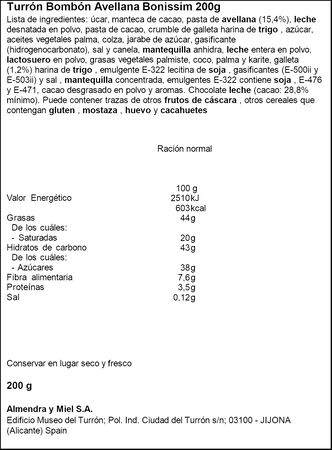 Turr&oacute;n bomb&oacute;n con avellana y chocolate 1880 200g