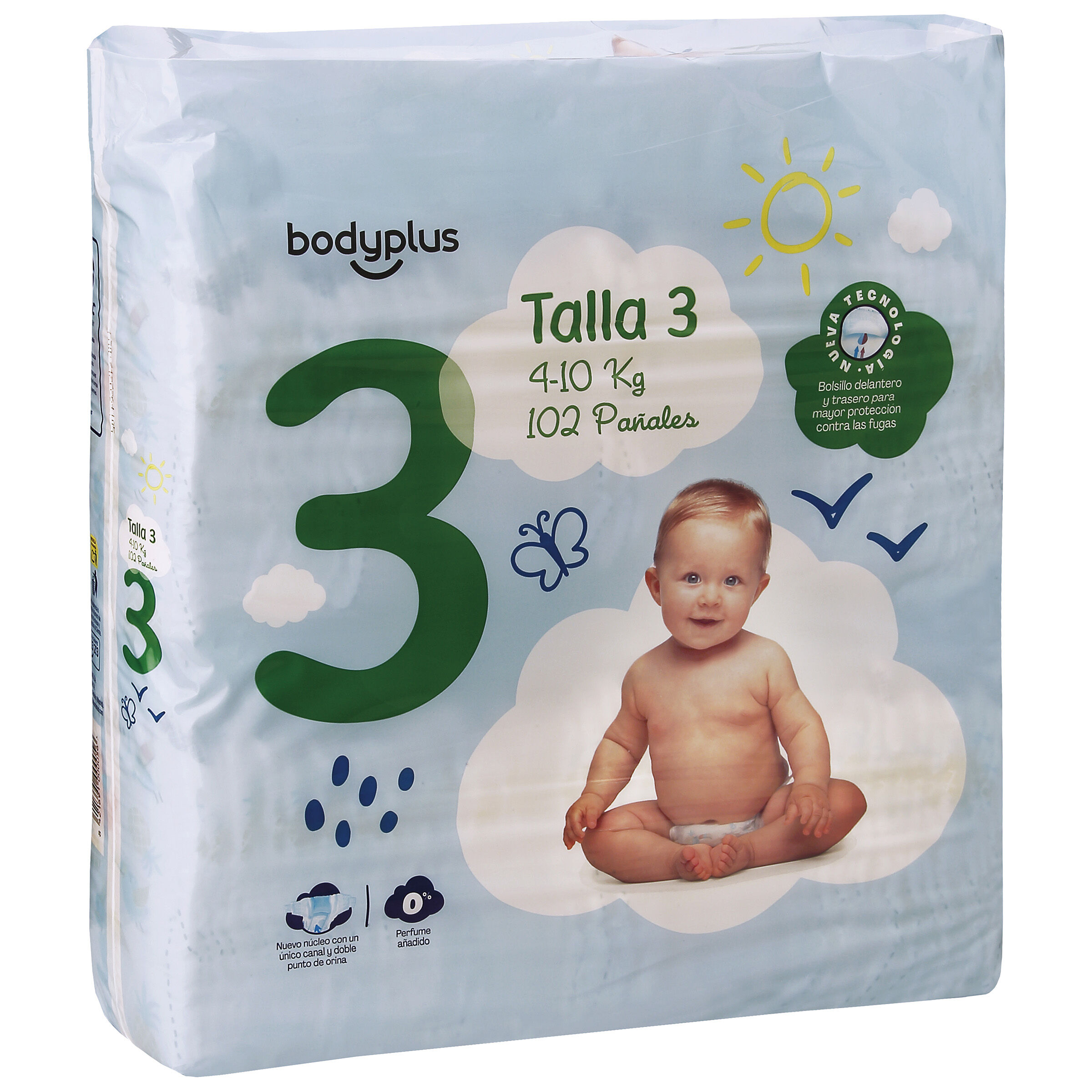 Pañal Bodyplus con 102 uds talla 3 de 4 a 10 kg