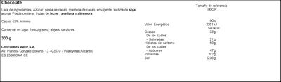 Chocolate puro sin gluten Valor 300g