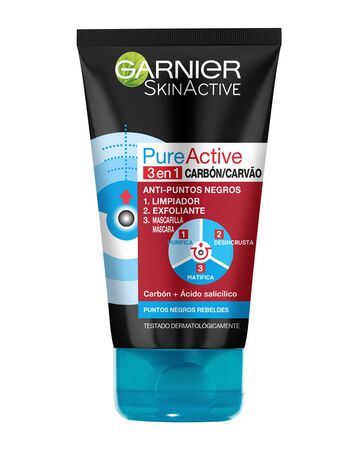 Gel exfoliante Garnier 150ml pure active 3 en 1 carb&oacute;n