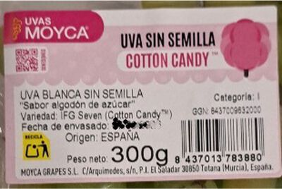 Uva blanca sabor dulce cotton candy bandeja 300g