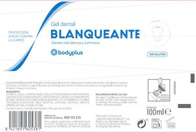 Gel dental Bodyplus 100ml blanqueante