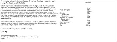 Fideos orientales curry Gallina Blanca yatekomo 61g