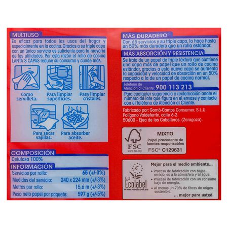 Papel de cocina Lanta pack-3 super absorbente