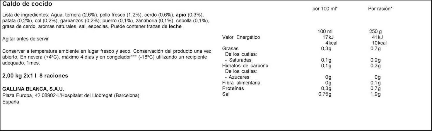 Caldo casero Gallina Blanca 1l pack-2 cocido