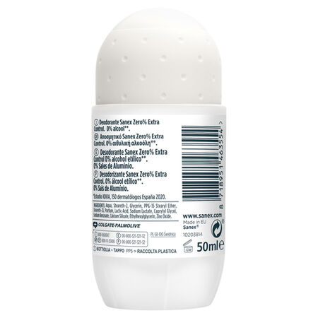 Desodorante roll-on Sanex Zero% Extra Control protección 48h 50ml