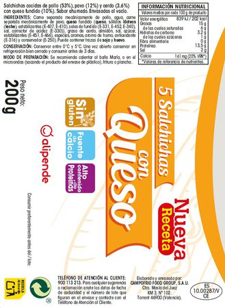 Salchicha con queso Alipende 200g pack 2 uds