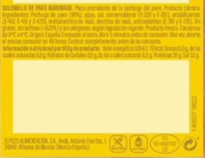 Solomillo de pavo extratierno marinado All Natural ElPozo 2 unidades peso aproximado 600 g