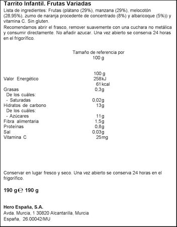 Tarro Hero Solo frutas variadas desde 4 meses 190g
