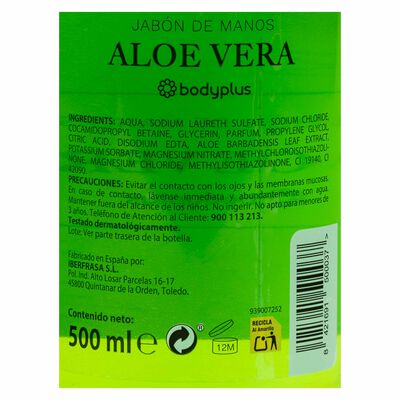 Jabón de manos con dosificador Bodyplus 500ml aloe vera