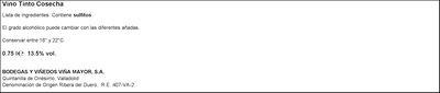 Vino tinto DO Ribera del Duero Viñamayor roble