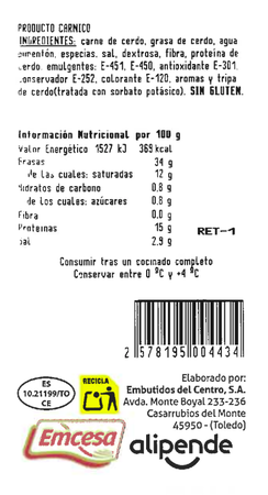 Chorizo Alipende 450g aproximadamente