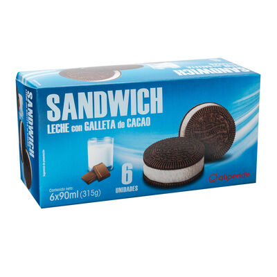 Helado sandwich Alipende 6 uds leche galleta/cacao