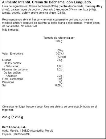 Tarro Hero Solo lenguado bechamel desde 8 meses 235g