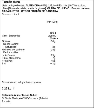 Turrón duro Delaviuda 250g