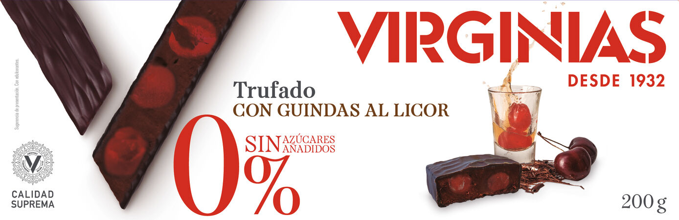 Turrón sin azúcar añadido trufado con guindas al licor Virginias 200g