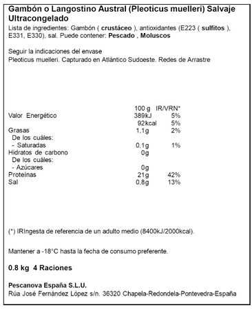 Gamb&oacute;n salvaje crudo xl pescanoVa 800g