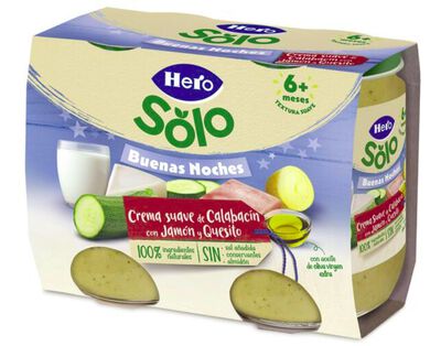 Alimento infantil crema suave de calabac&iacute;n con jam&oacute;n y quesito Hero 190 g pack 2 buenas noches