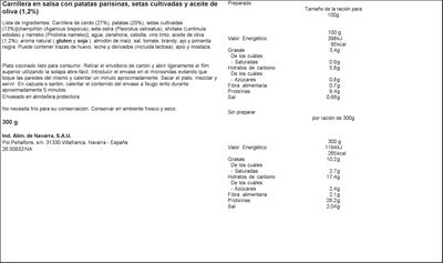 Carrilleras salsa con patatas y setas Carretilla 300g