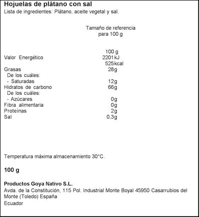 Snack de pl&aacute;tano con sal Tortolines Goya 100g