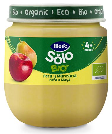 Alimento infantil ecológico Hero Solo pera manzana desde 4meses 120g